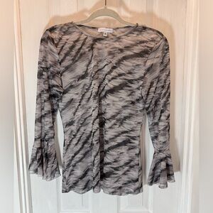 Ala Von Auersperg Assam Print Sheer Mesh Long Sleeve Top Women’s Size Small